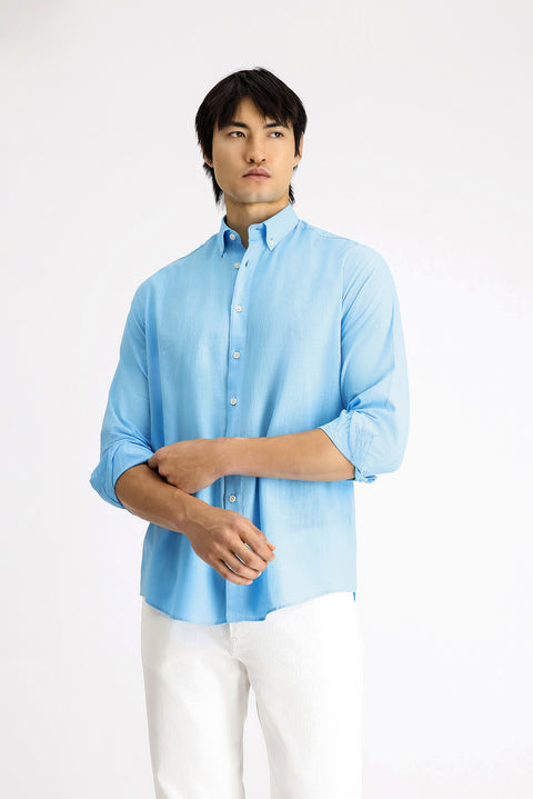 Medium Turquoise Long Sleeve Regular Fit Sport Cotton Shirt