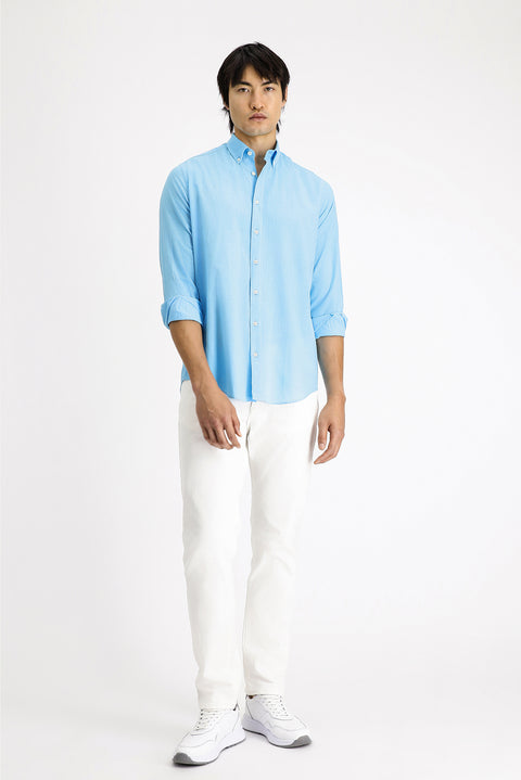 Medium Turquoise Long Sleeve Regular Fit Sport Cotton Shirt