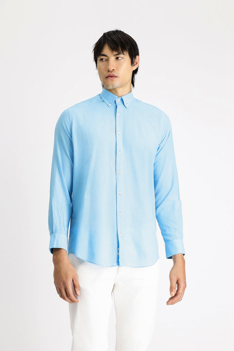 Medium Turquoise Long Sleeve Regular Fit Sport Cotton Shirt