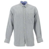 Lacivert-Beyaz Uzun Kol Regular Fit Çizgili Pamuk Gömlek