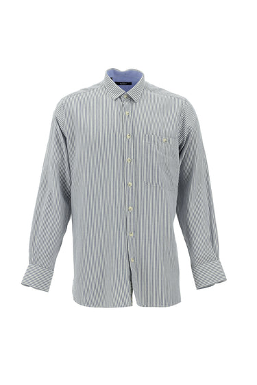  Lacivert-Beyaz Uzun Kol Regular Fit Çizgili Pamuk Gömlek