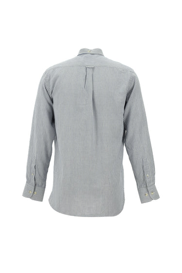  Lacivert-Beyaz Uzun Kol Regular Fit Çizgili Pamuk Gömlek