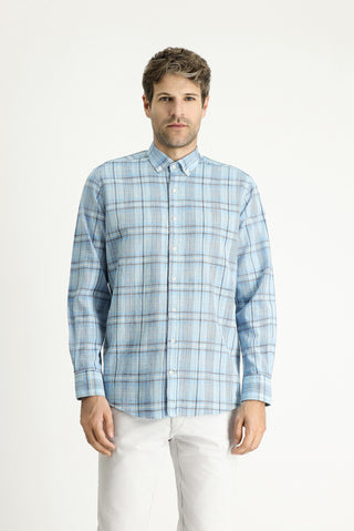  Aç?k Turkuaz Uzun Kol Regular Fit Ekose Spor Pamuk Gömlek-Ki??l?