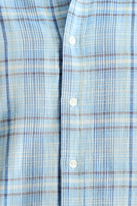 Açık Turkuaz Uzun Kol Regular Fit Ekose Spor Pamuk Gömlek