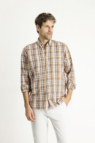  Açık Kahve  Uzun Kol Regular Fit Ekose Spor Pamuk Gömlek