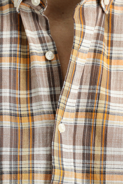 Açık Kahve  Uzun Kol Regular Fit Ekose Spor Pamuk Gömlek