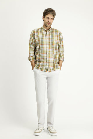  Açık Haki Uzun Kol Regular Fit Ekose Spor Pamuk Gömlek