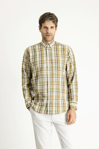  Açık Haki Uzun Kol Regular Fit Ekose Spor Pamuk Gömlek