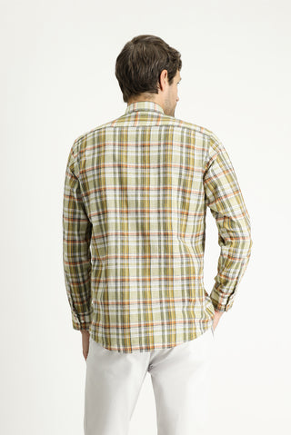  Açık Haki Uzun Kol Regular Fit Ekose Spor Pamuk Gömlek