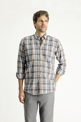  Açık Antrasit Uzun Kol Regular Fit Ekose Spor Pamuk Gömlek