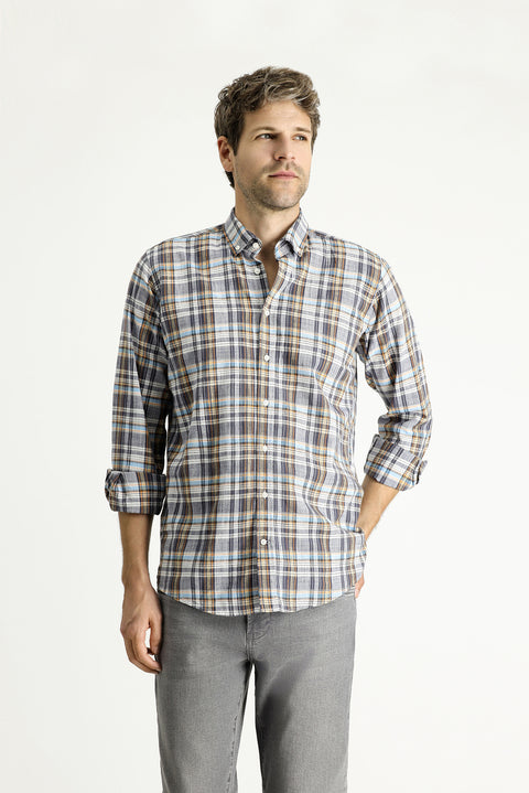 Açık Antrasit Uzun Kol Regular Fit Ekose Spor Pamuk Gömlek