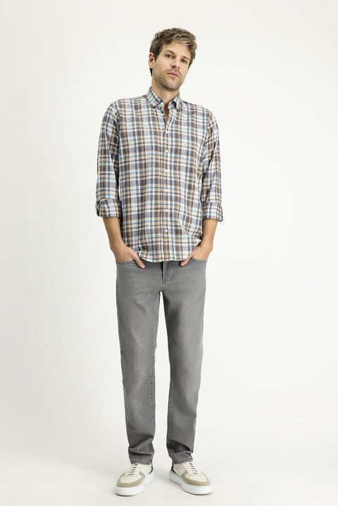 Açık Antrasit Uzun Kol Regular Fit Ekose Spor Pamuk Gömlek