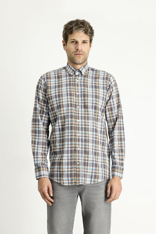  Açık Antrasit Uzun Kol Regular Fit Ekose Spor Pamuk Gömlek