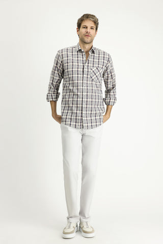  Orta Lacivert Uzun Kol Regular Fit Ekose Pamuk Gömlek-Ki??l?