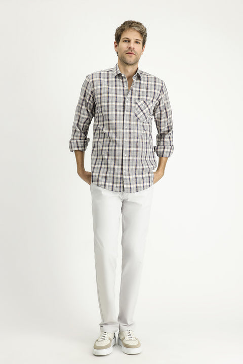 Orta Lacivert Uzun Kol Regular Fit Ekose Pamuk Gömlek