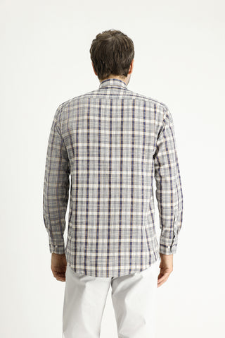  Orta Lacivert Uzun Kol Regular Fit Ekose Pamuk Gömlek-Ki??l?