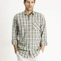 Orta Haki Uzun Kol Regular Fit Ekose Pamuk Gömlek