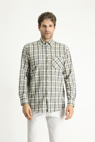  Orta Haki Uzun Kol Regular Fit Ekose Pamuk Gömlek