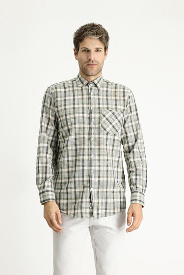  Orta Haki Uzun Kol Regular Fit Ekose Pamuk Gömlek