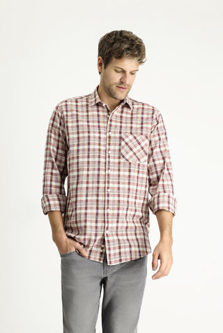  Açık Bordo Uzun Kol Regular Fit Ekose Pamuk Gömlek