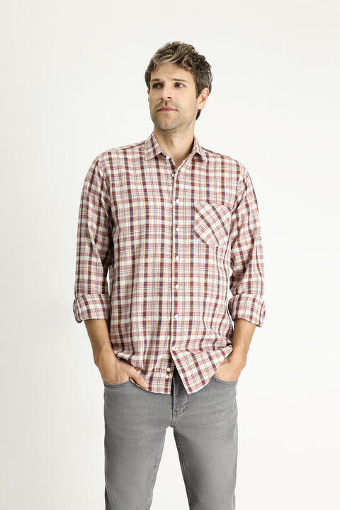 Açık Bordo Uzun Kol Regular Fit Ekose Pamuk Gömlek