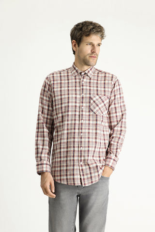  Açık Bordo Uzun Kol Regular Fit Ekose Pamuk Gömlek