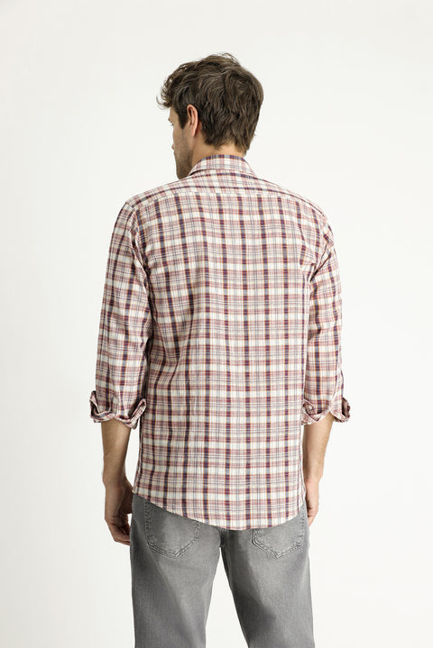 Açık Bordo Uzun Kol Regular Fit Ekose Pamuk Gömlek