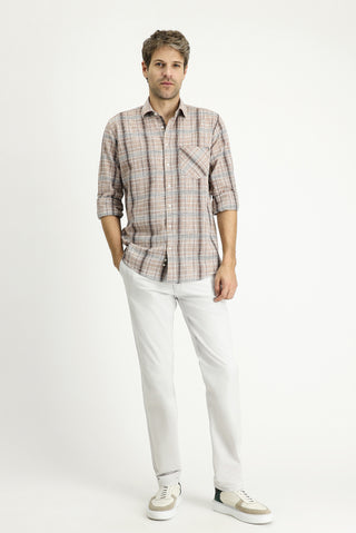  Açık Kahve  Uzun Kol Regular Fit Ekose Pamuk Gömlek