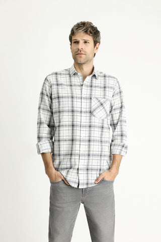  Beyaz Uzun Kol Regular Fit Ekose Pamuk Gömlek