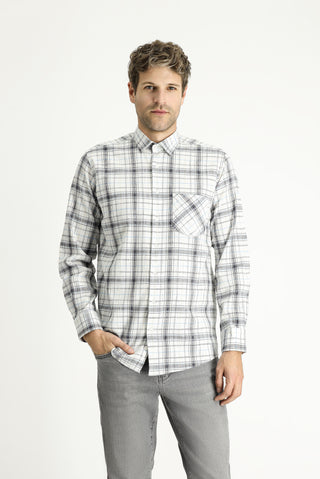  Beyaz Uzun Kol Regular Fit Ekose Pamuk Gömlek