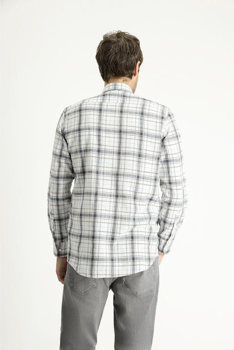 Beyaz Uzun Kol Regular Fit Ekose Pamuk Gömlek