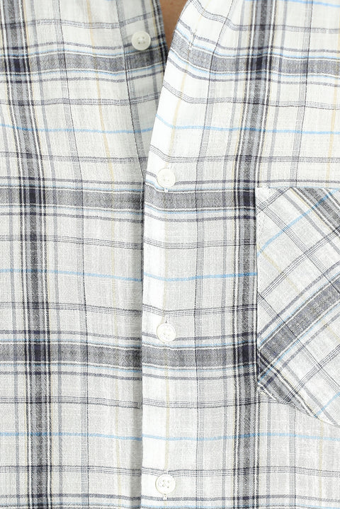 Beyaz Uzun Kol Regular Fit Ekose Pamuk Gömlek