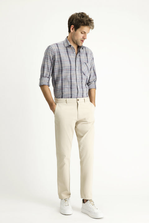 Açık Antrasit Uzun Kol Regular Fit Ekose Pamuk Gömlek