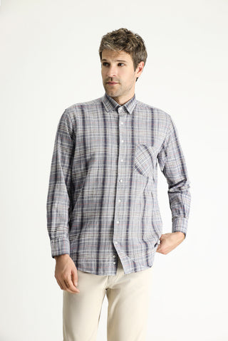  Aç?k Antrasit Uzun Kol Regular Fit Ekose Pamuk Gömlek-Ki??l?