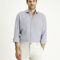 Açık Lacivert Uzun Kol Slim Fit Dar Kesim Klasik Desenli Pamuk Gömlek