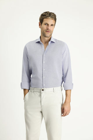  Açık Lacivert Uzun Kol Slim Fit Dar Kesim Klasik Desenli Pamuk Gömlek