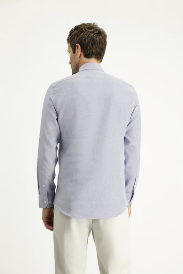 Açık Lacivert Uzun Kol Slim Fit Dar Kesim Klasik Desenli Pamuk Gömlek