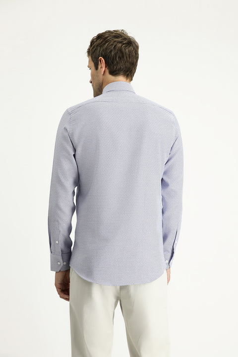 Açık Lacivert Uzun Kol Slim Fit Dar Kesim Klasik Desenli Pamuk Gömlek