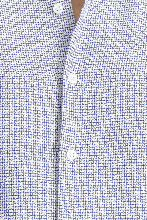 Açık Lacivert Uzun Kol Slim Fit Dar Kesim Klasik Desenli Pamuk Gömlek