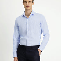 Açık Mavi Uzun Kol Slim Fit Dar Kesim Klasik Desenli Pamuk Gömlek