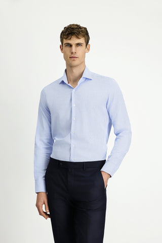  Açık Mavi Uzun Kol Slim Fit Dar Kesim Klasik Desenli Pamuk Gömlek