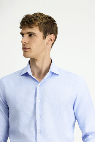  Açık Mavi Uzun Kol Slim Fit Dar Kesim Klasik Desenli Pamuk Gömlek