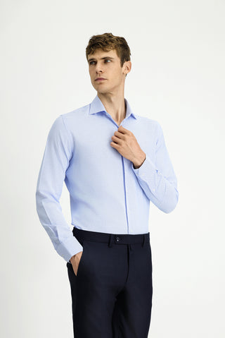  Açık Mavi Uzun Kol Slim Fit Dar Kesim Klasik Desenli Pamuk Gömlek