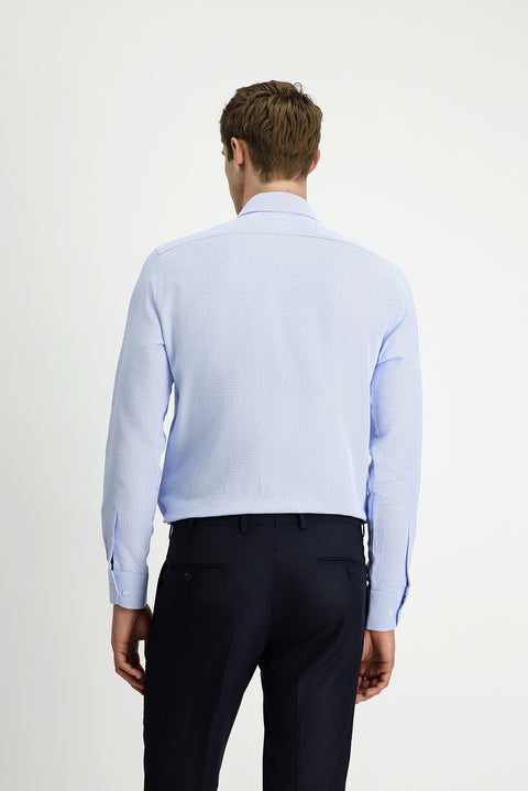 Açık Mavi Uzun Kol Slim Fit Dar Kesim Klasik Desenli Pamuk Gömlek