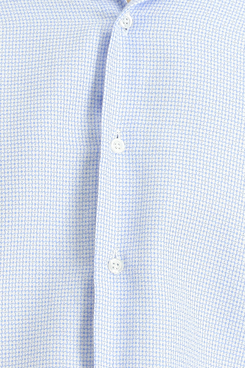 Açık Mavi Uzun Kol Slim Fit Dar Kesim Klasik Desenli Pamuk Gömlek
