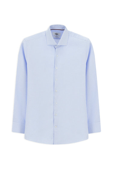 Açık Mavi Uzun Kol Slim Fit Dar Kesim Klasik Desenli Pamuk Gömlek