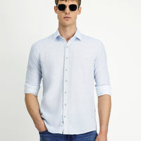 Açık Mavi Uzun Kol Slim Fit Dar Kesim Desenli Spor Pamuk Gömlek