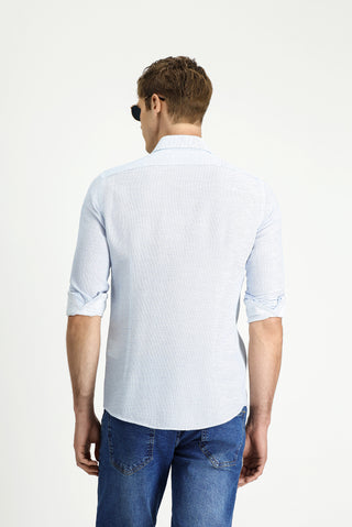  Açık Mavi Uzun Kol Slim Fit Dar Kesim Desenli Spor Pamuk Gömlek