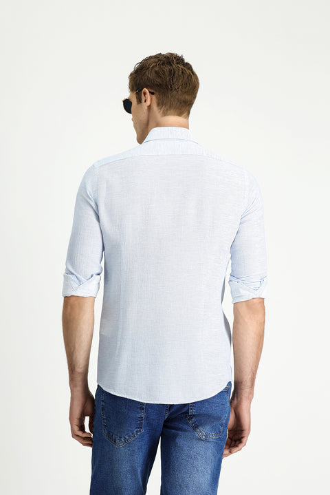 Açık Mavi Uzun Kol Slim Fit Dar Kesim Desenli Spor Pamuk Gömlek