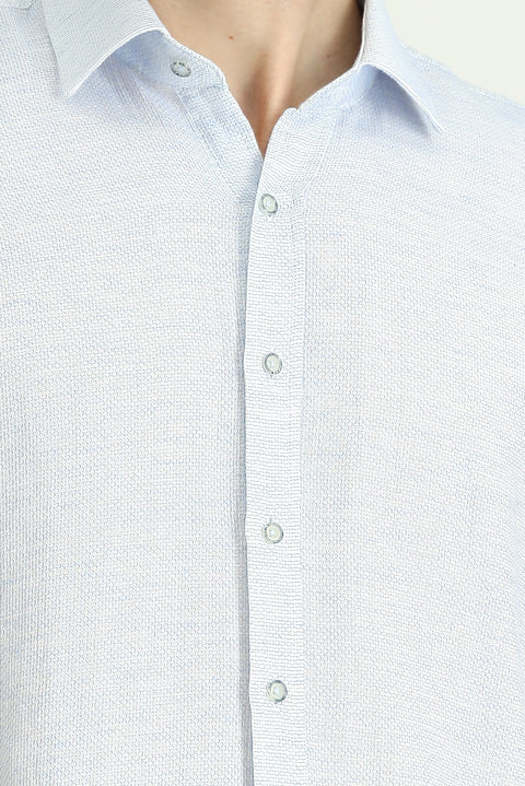 Açık Mavi Uzun Kol Slim Fit Dar Kesim Desenli Spor Pamuk Gömlek